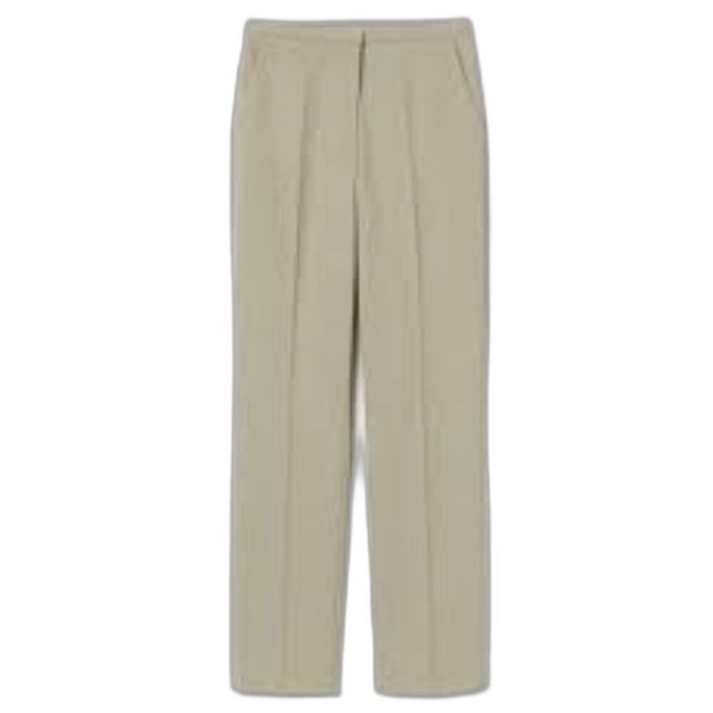 Yansi Fugel Taupe Khaki High Waist Pants Tapered Relaxed Leg Casual Trousers 6